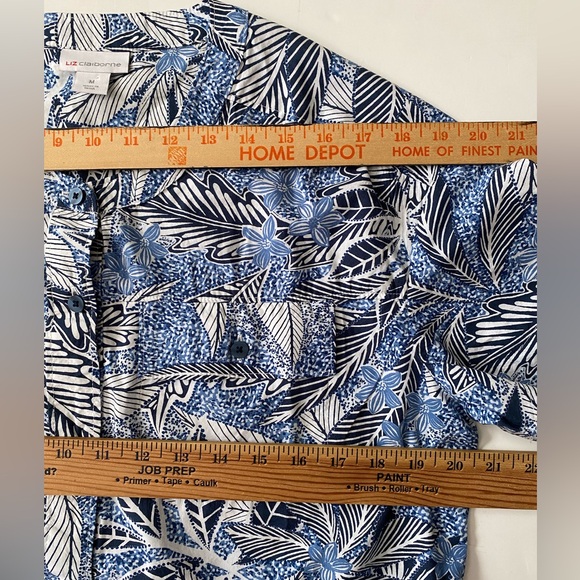 Liz Claiborne Womens Short Sleeve Shirt Button-down Dress Blue Tropical size M - Picture 5 of 9